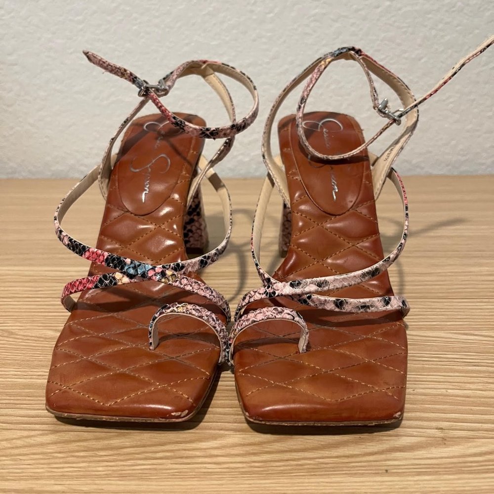 Jessica Simpson Pink Snakeskin Lace Up Heels